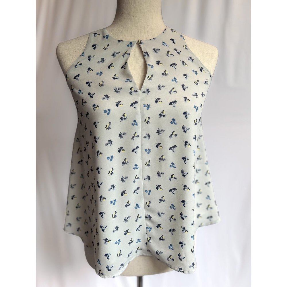 LOFT Neutral Floral Sleeveless Blouse with Key Hole